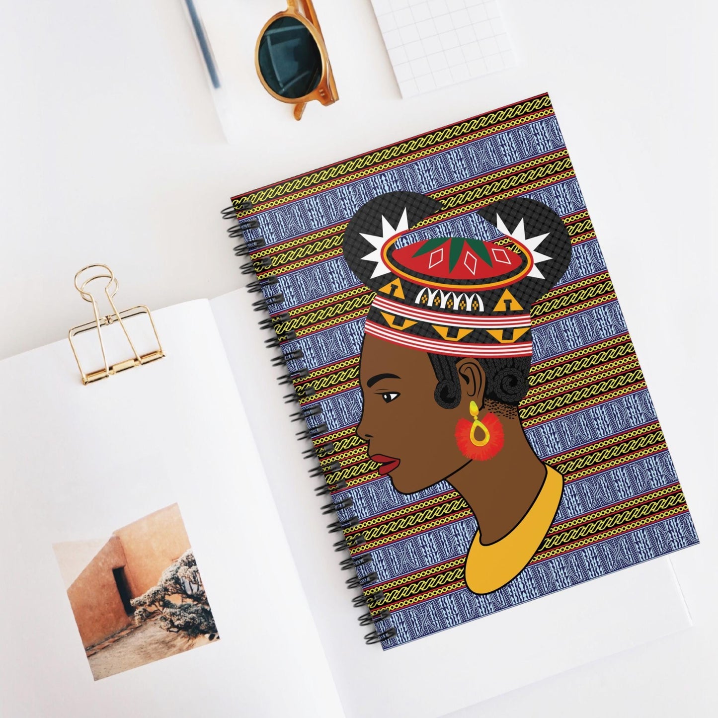 Bamenda Hat Spiral Notebook: Ndop Print, Ruled Line (6" x 8")