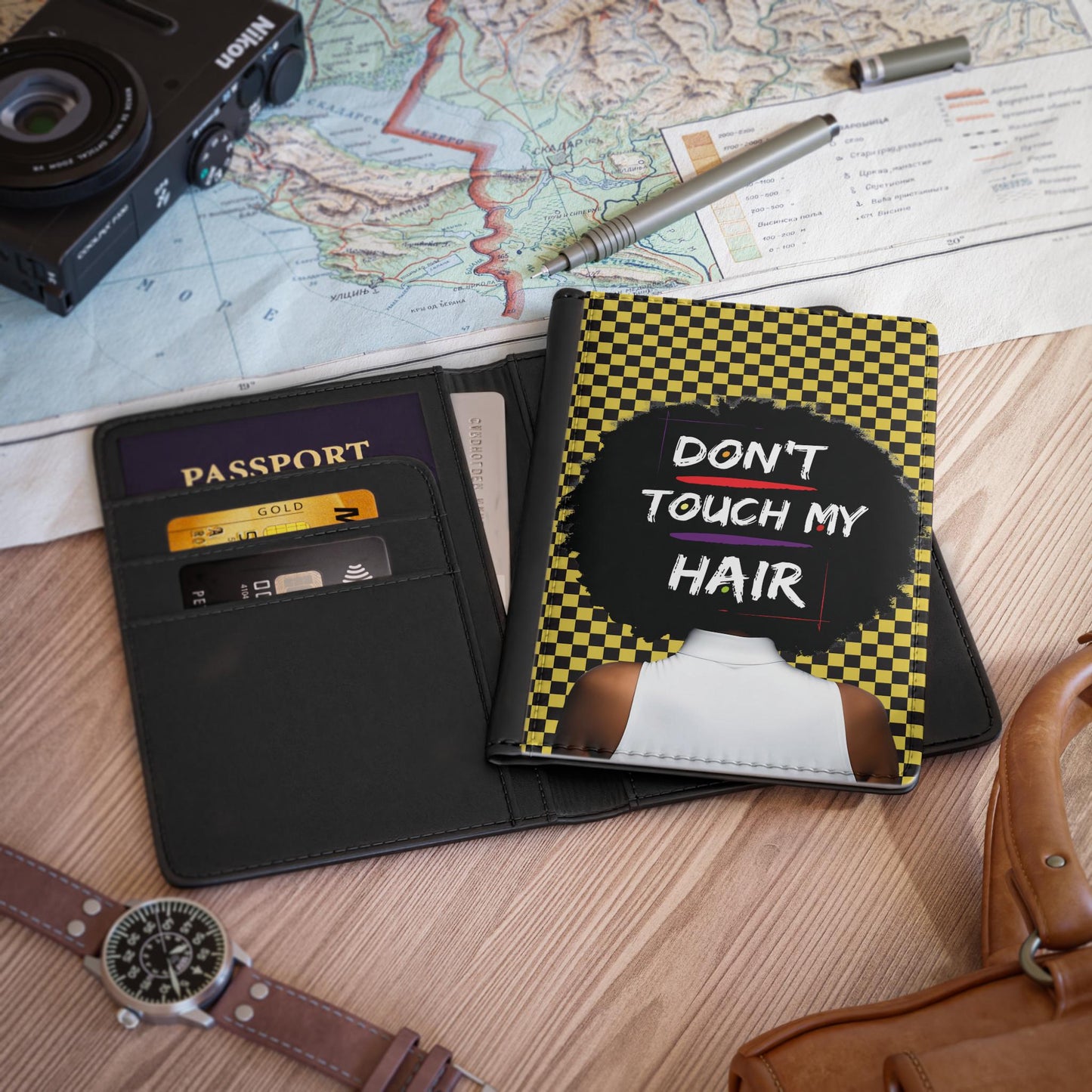 Don't Touch My Hair Passport Cover: Faux Leather Travel Wallet