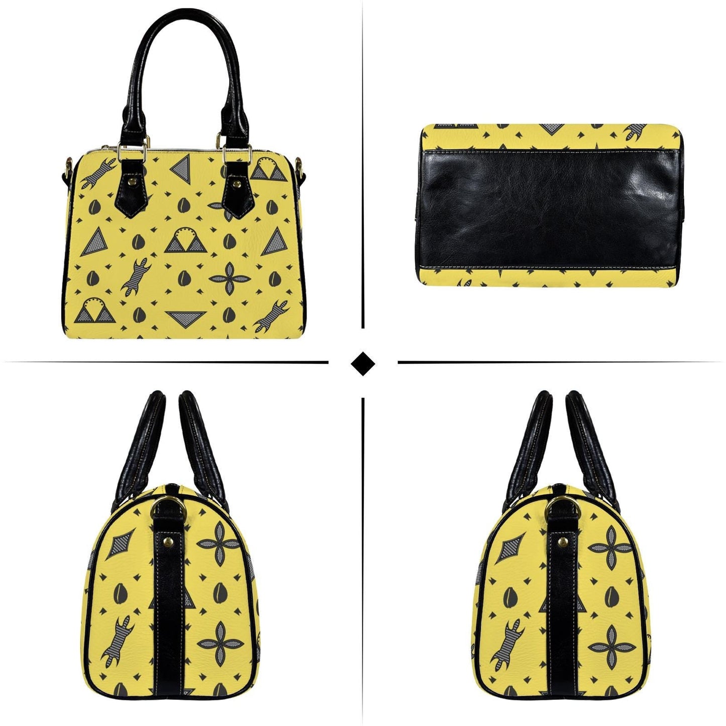 Yellow Vegan Leather Satchel Handbag, Black or Khaki