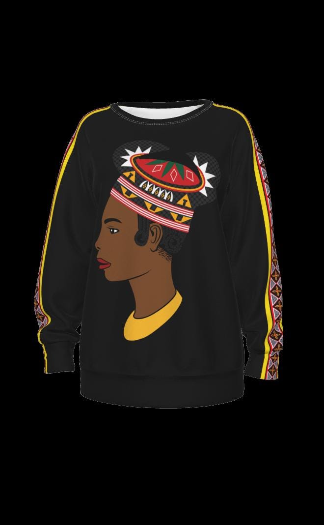 Bamenda Toghu Hat Lady All-Over Print Women's Raglan Sleeve Sweatshirt