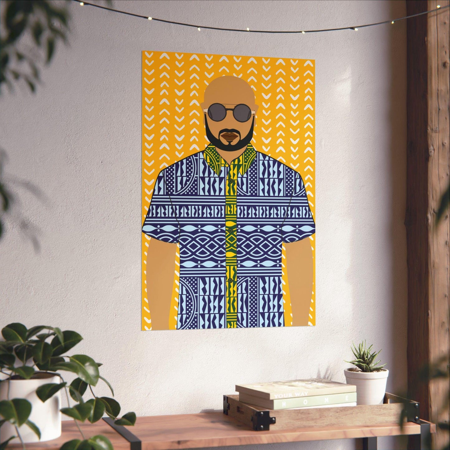 Le Monsieur in Blue Ndop on Yellow Premium Matte Vertical Posters