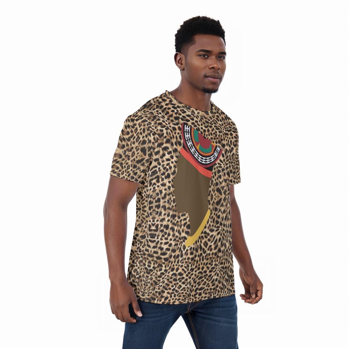 Leopard Unisex Athletic Eyebird T-Shirt,  Bamenda man in Triangle Hat or Horn Hat Design