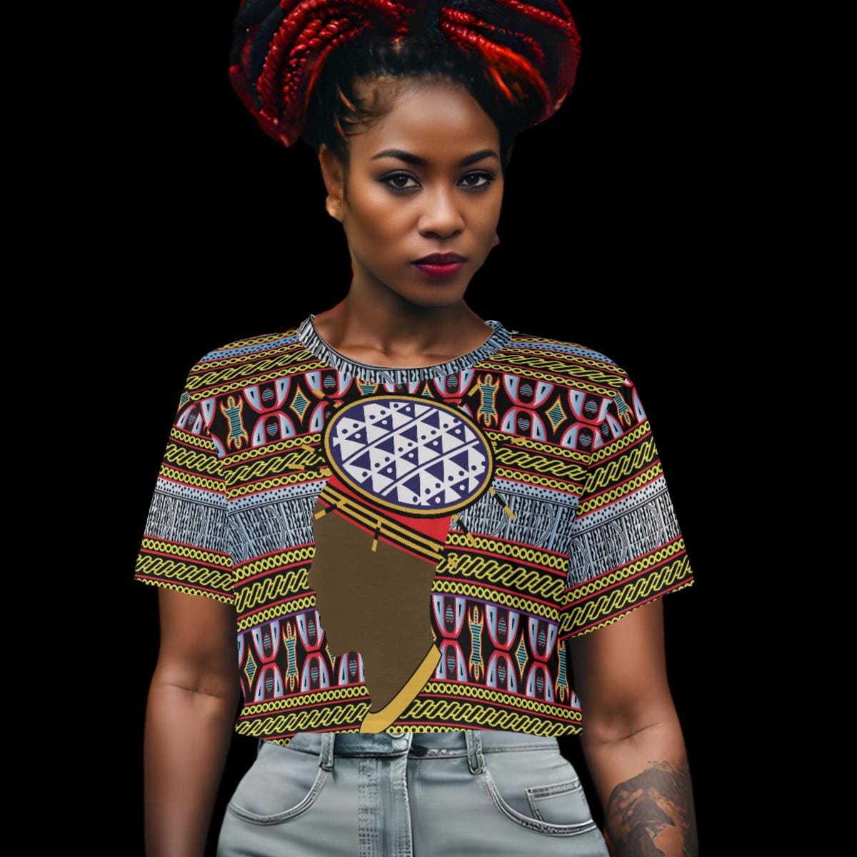 Spiky Man Hat on Ndop Print Crop Top