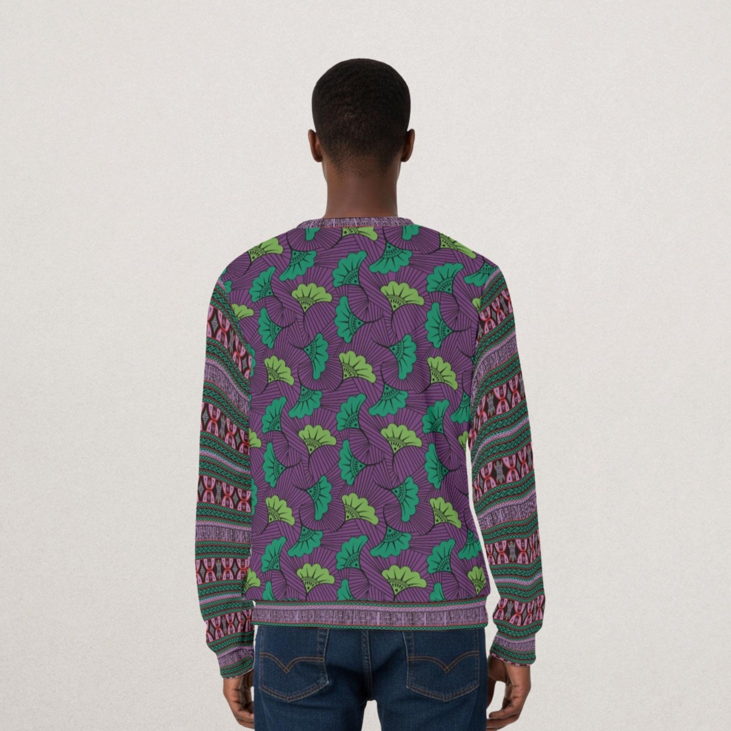 Purple Toghu and Floral Ankara Print African Unisex Sweatshirt for Men and Women, Soft Scuba Fabric Unisex Casual Pullover, Comfortable Fit