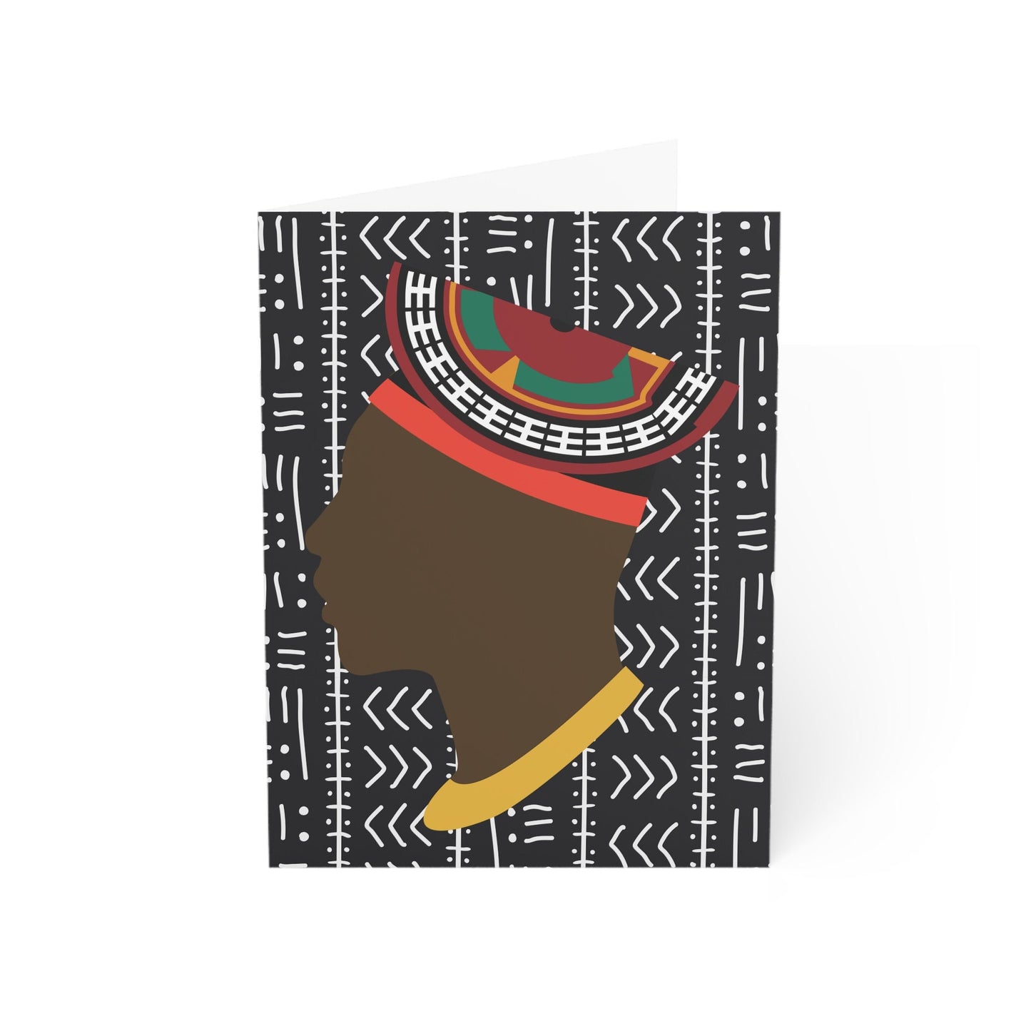 Man in Bamenda Hat Black Mudcloth African Greeting Cards (1, 10pcs)