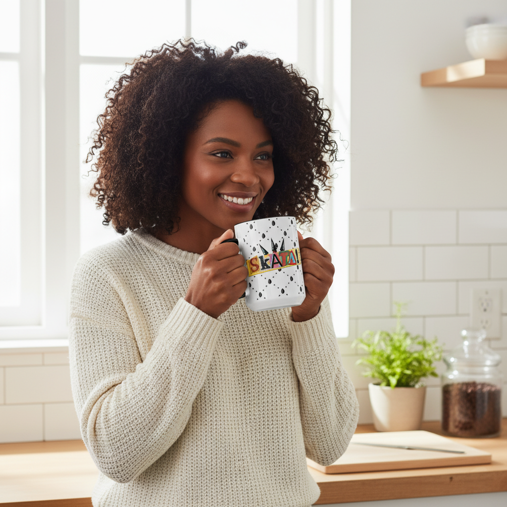 Skata Ceramic Accent Coffee Mug, 15oz, Ethnic Design, Kitchenware, Tea Cup, Home Decor, Drinkware