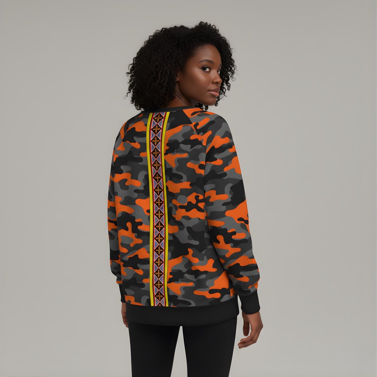 Spiky Bamenda Hat on Camo All-Over Print Women's Raglan Sleeve Sweatshirt