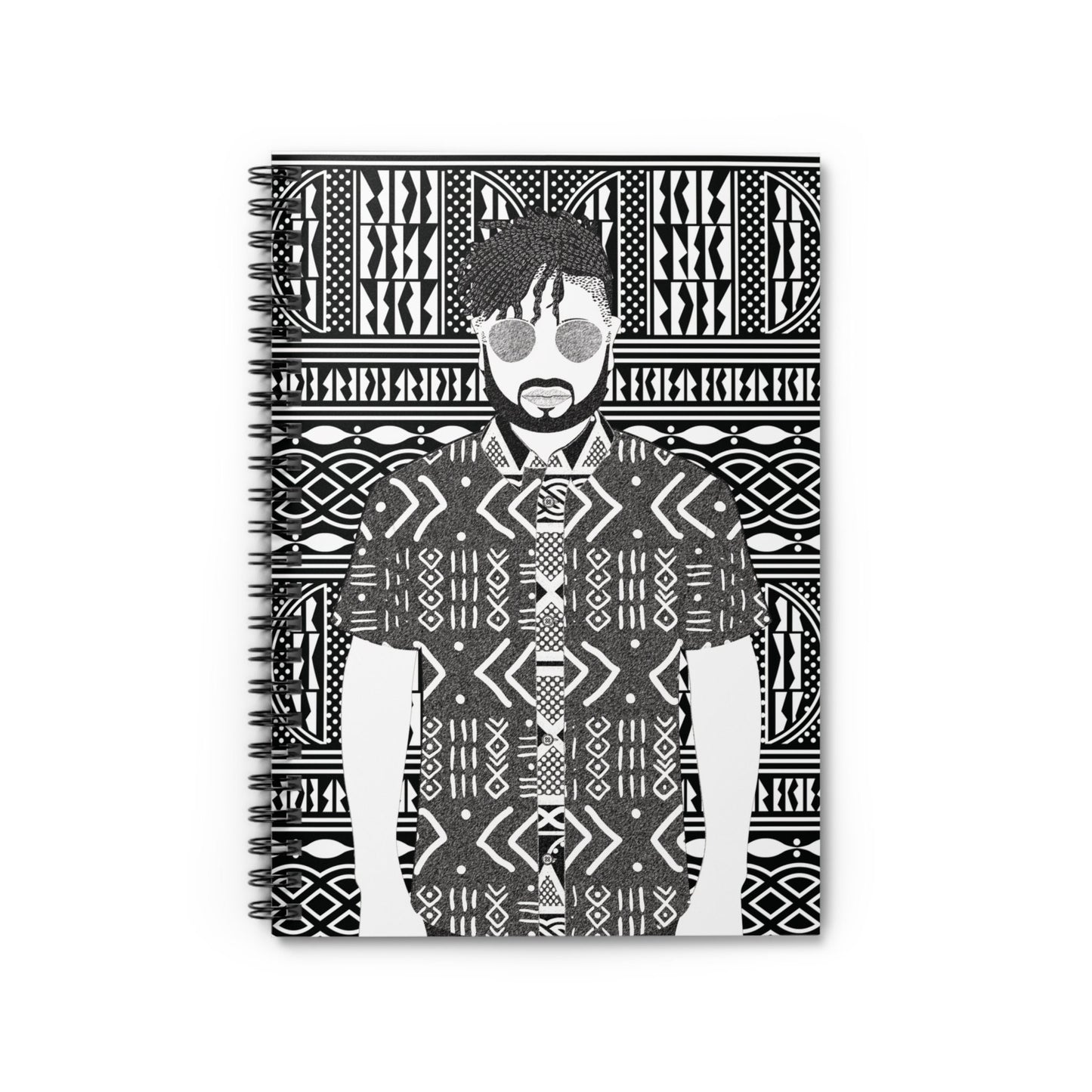 Pascale in Mudcloth (BW) on BW Ndop Spiral Notebook, Front Cover Print - Ruled Lines