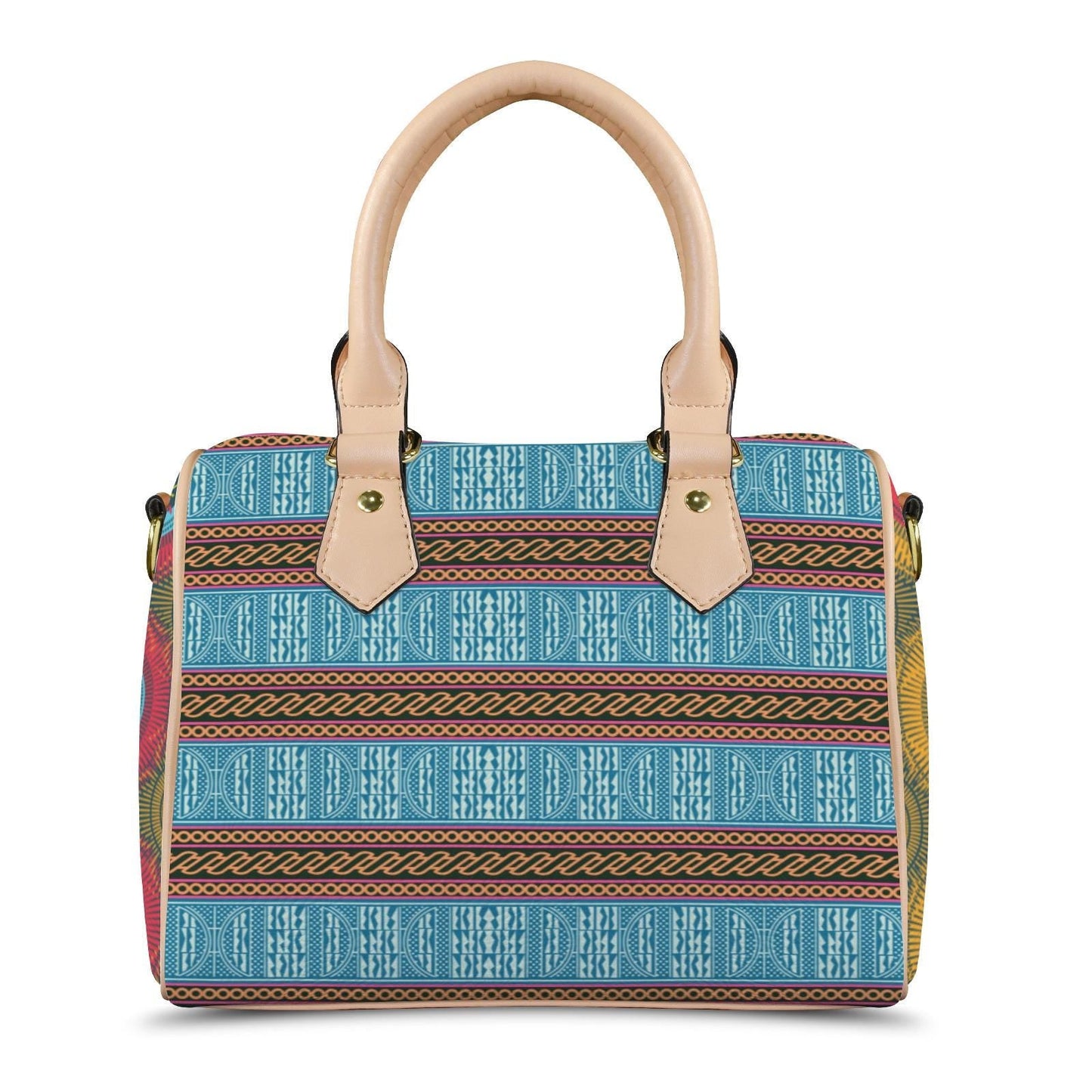 African Ndop Print Boston Bag - Vegan Leather Satchel Handbag with Strap