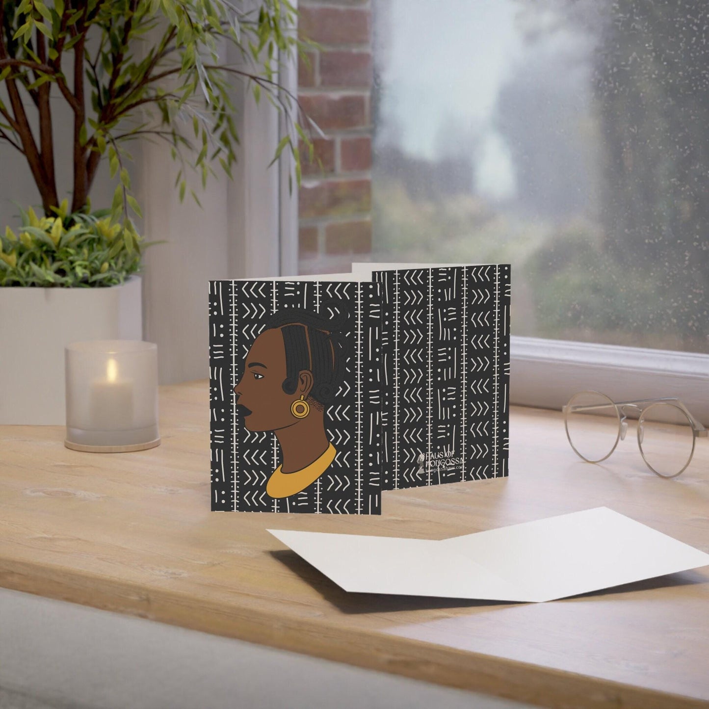 Lady Kongossa on Black Mudcloth African Greeting Cards (1, 10pcs)