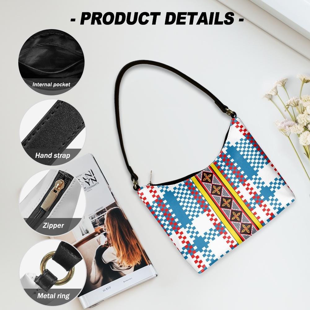 Blue Ankara Plaid Hobo Bag: Two-Sided Mini Shoulder Bag, Ready to Ship