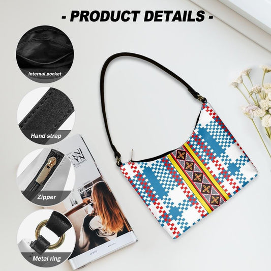 Blue Ankara Plaid Hobo Bag: Two-Sided Mini Shoulder Bag, Ready to Ship