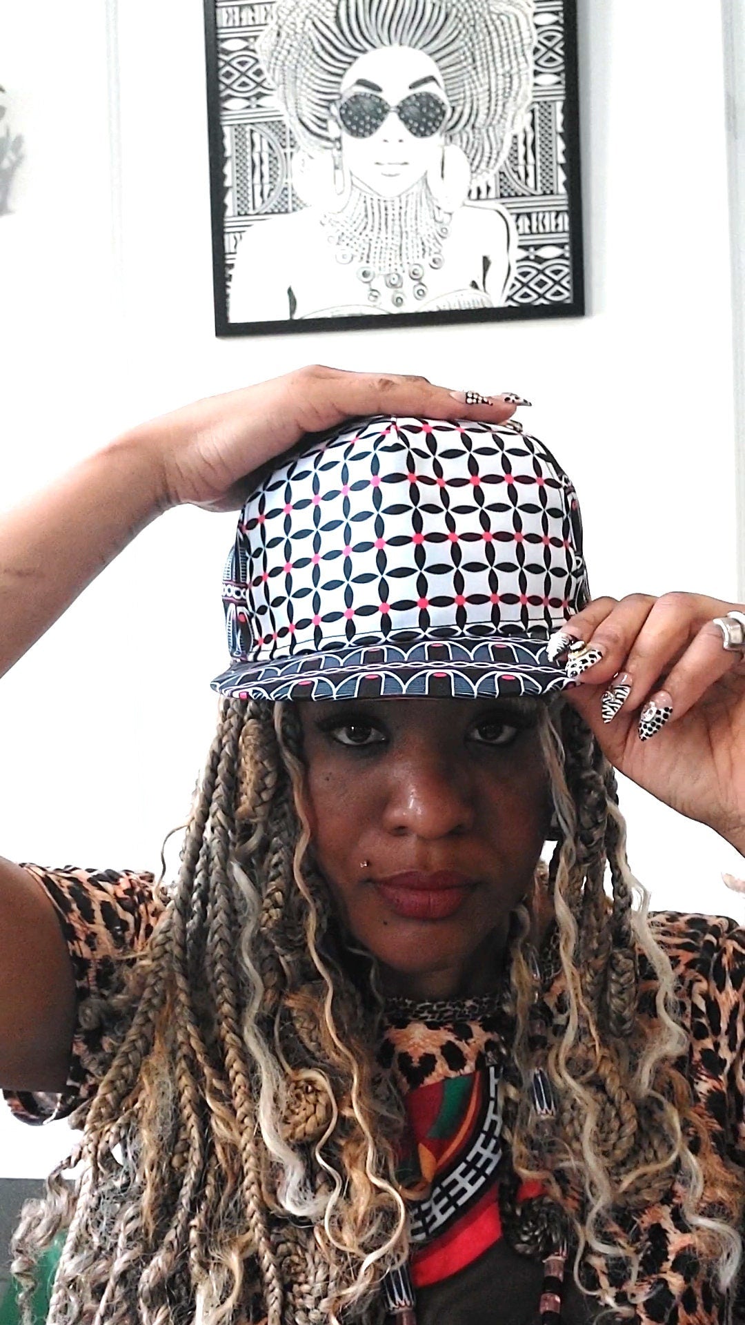Black and White Toghu Print Cameroonian Snapback Hat