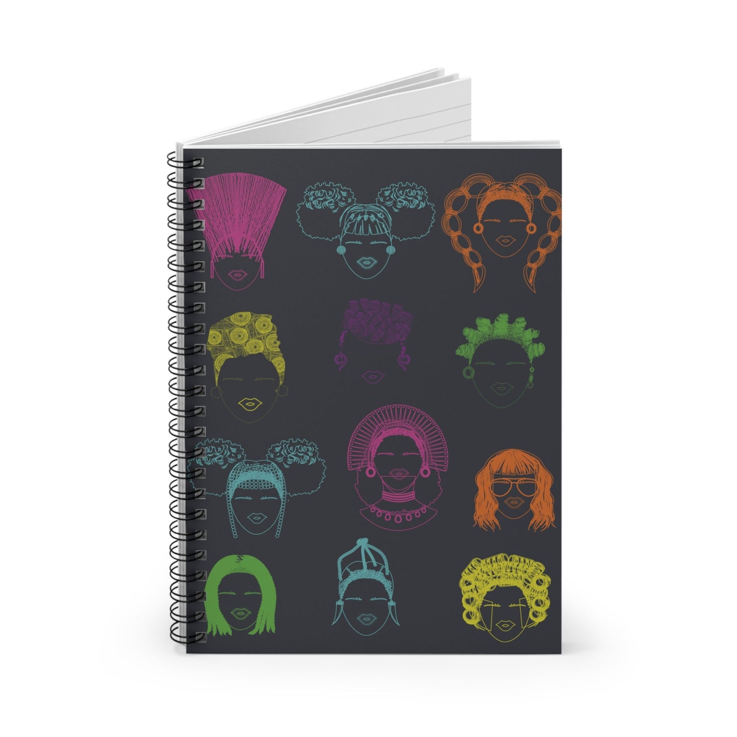 Neon Girls on Chalkboard Spiral Notebook, Front Cover Print - Ruled Lines