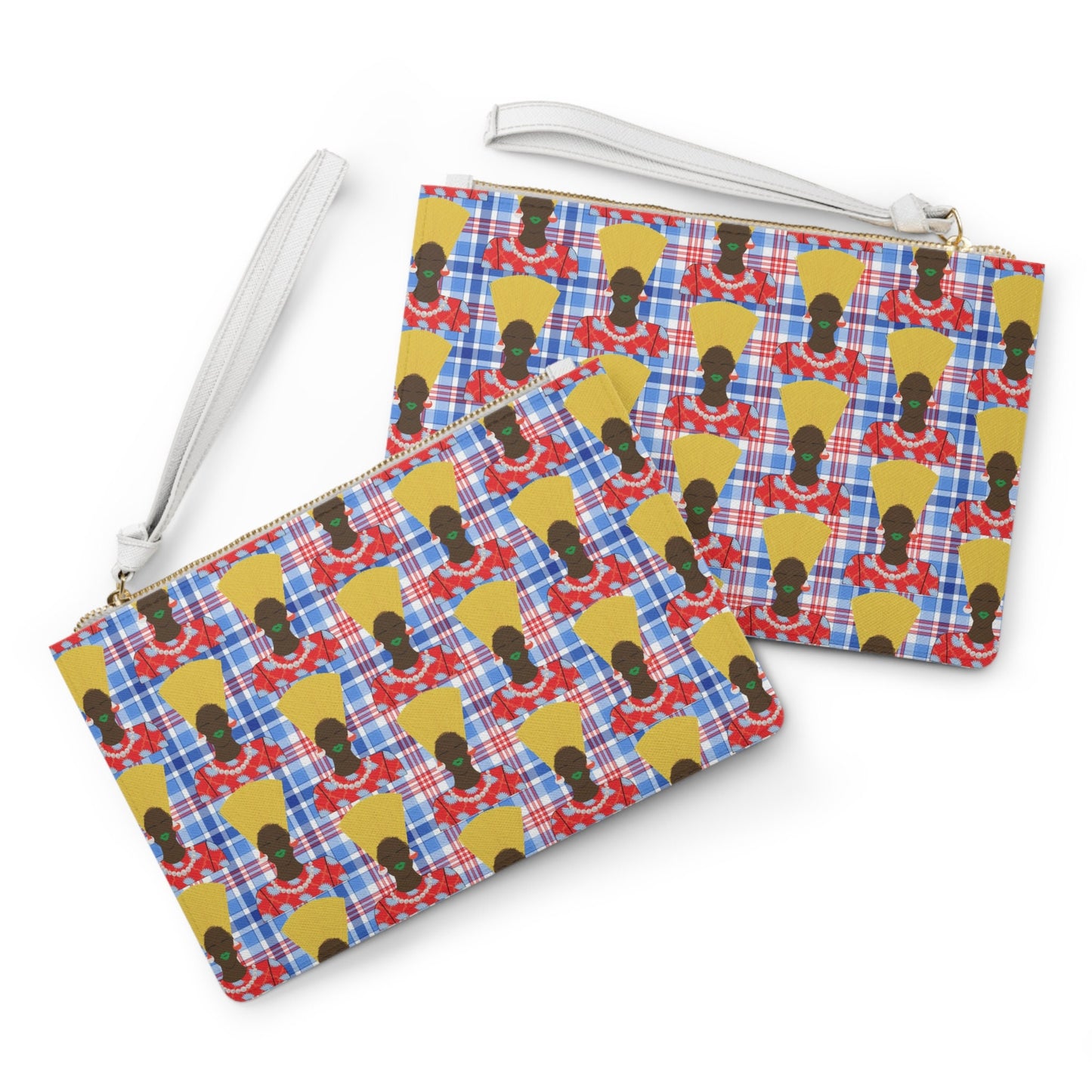 Plaid Vegan Leather Wristlet Clutch: Mukuta Brown Nef Print