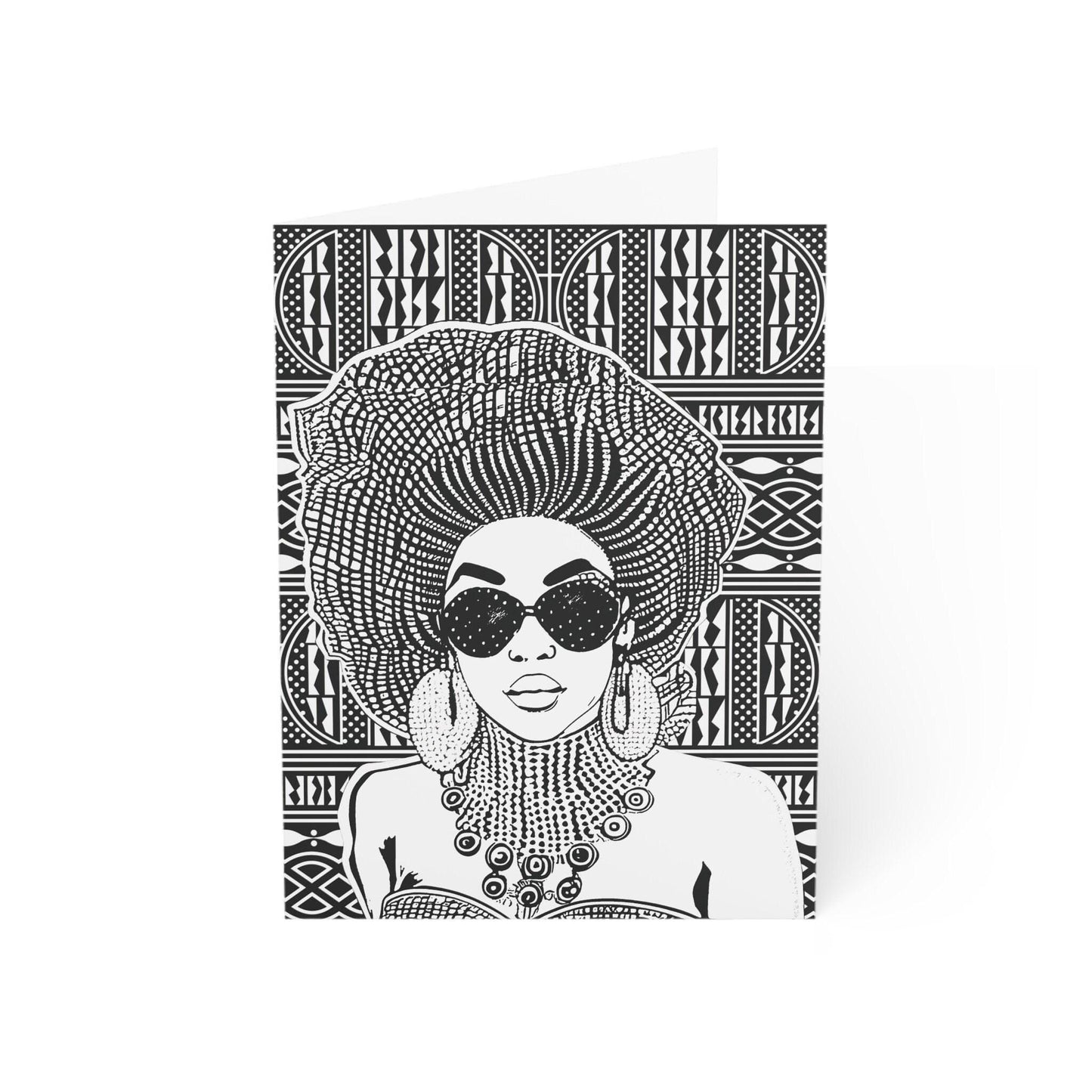 Black Ndop Fabric Greeting Card: Madame Headtie Art