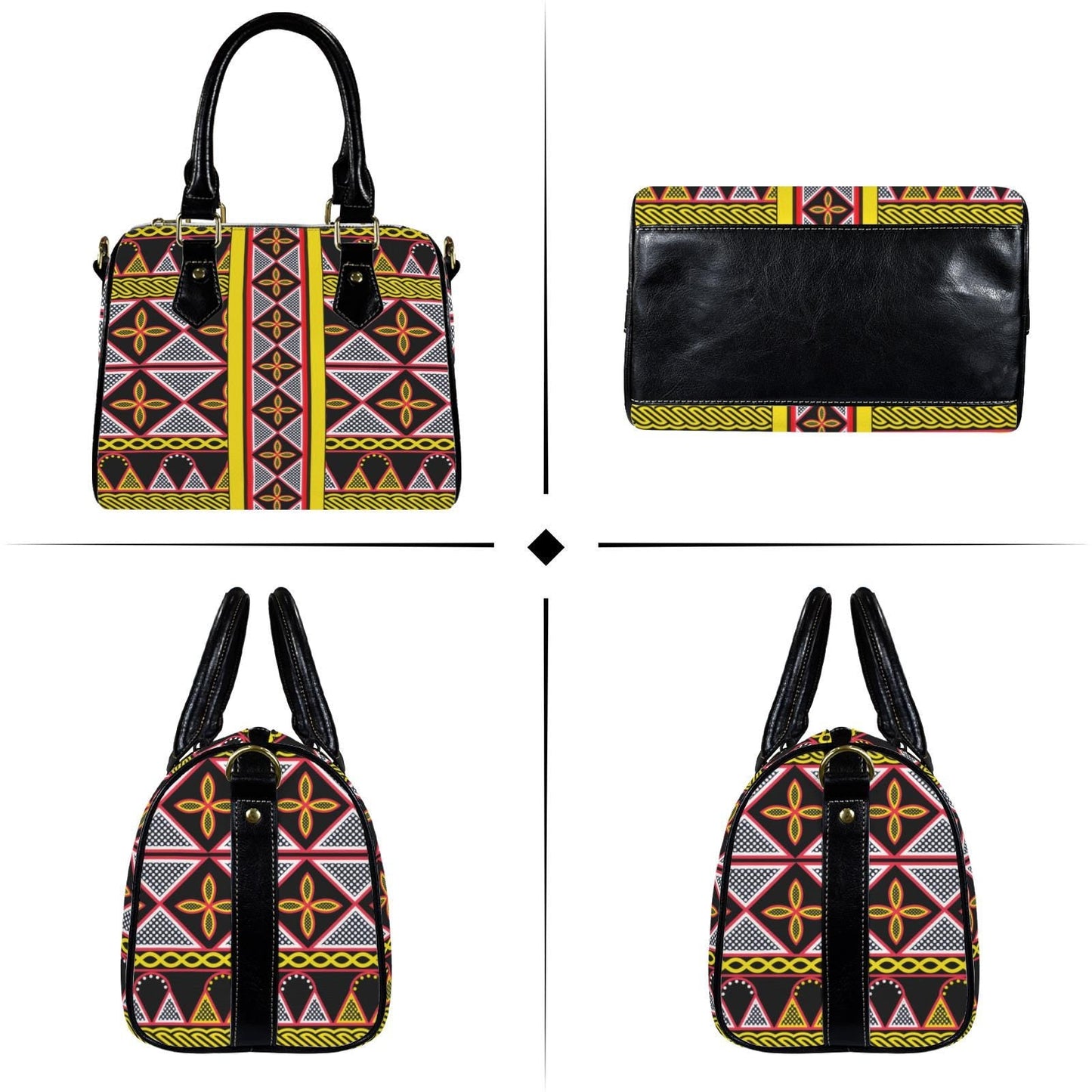 Toghu Print Boston Bag, Yellow African Design Satchel Handbag