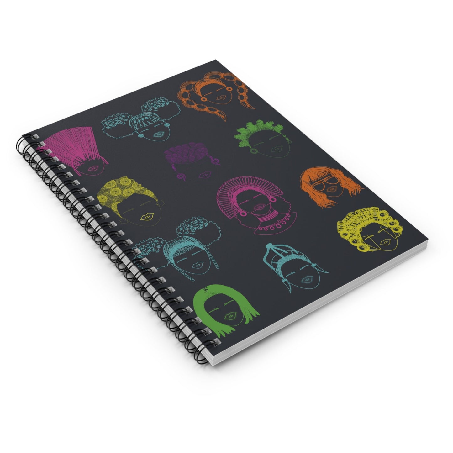 Neon Girls on Chalkboard Spiral Notebook, Front Cover Print - Ruled Lines