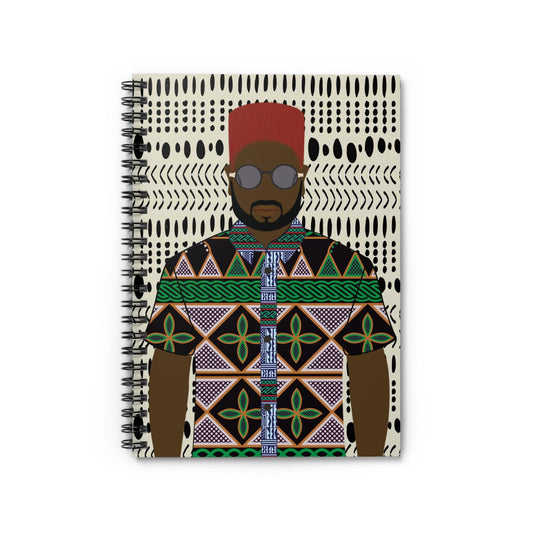 Phillipe in Green Toghu on Mudcloth - Front Cover Spiral Notebook - Ruled Line