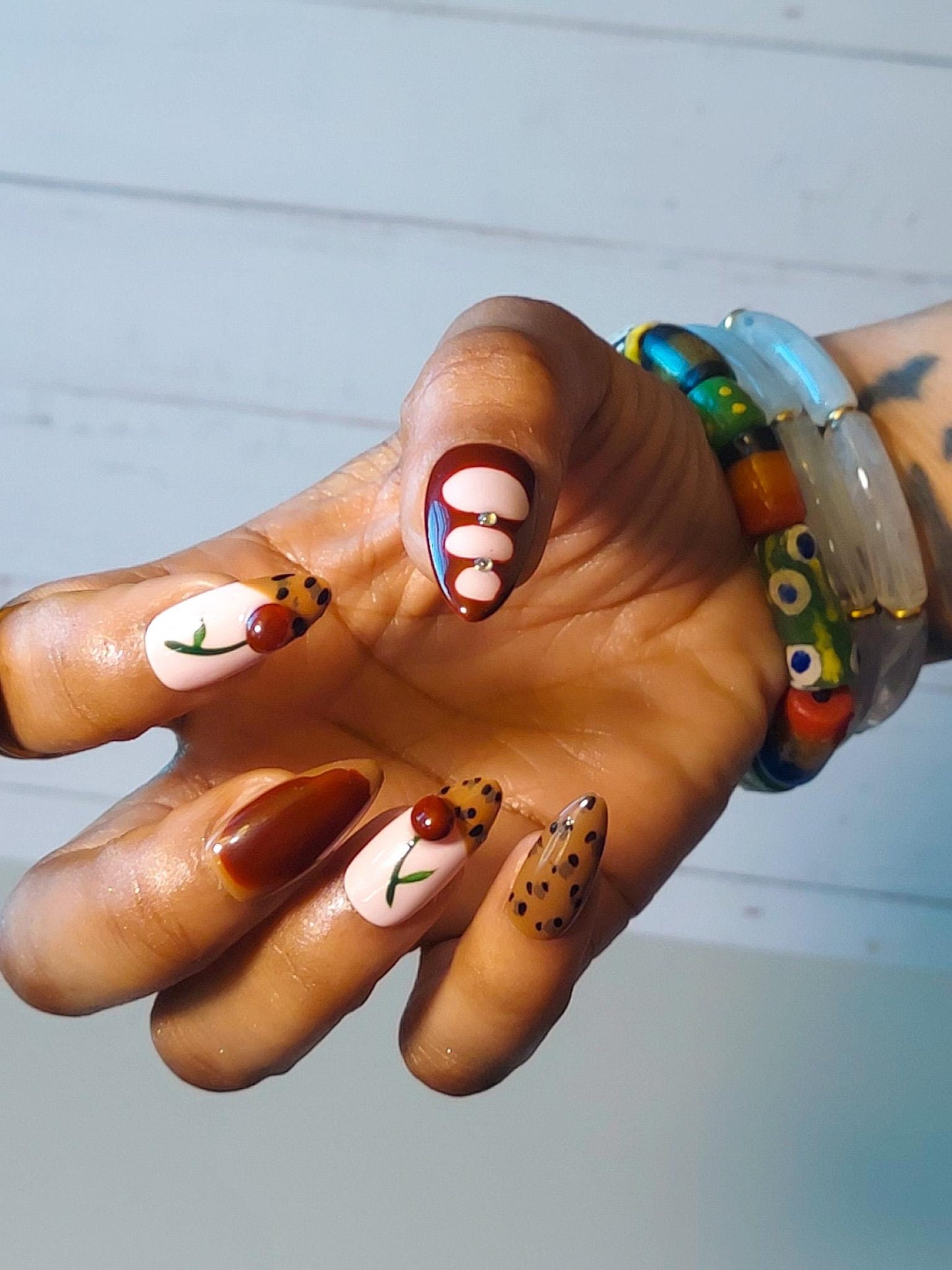 Handmade Red Cherry Leopard Stiletto Press On Nails, Trendy Nail Art
