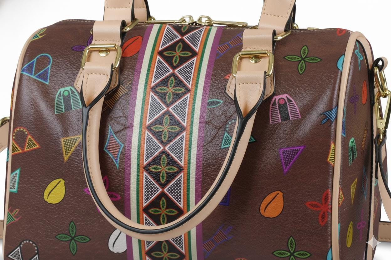 Vegan Leather Brown Boston Bag, Neon Toghu Print or Floral Satchel Handbag
