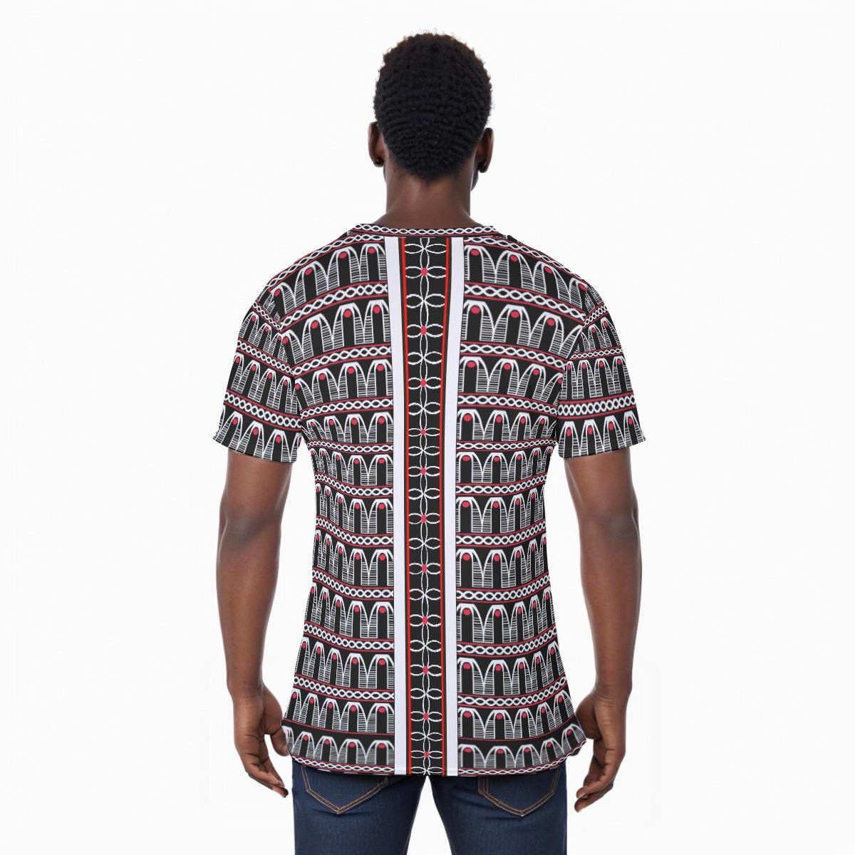Hok Lady Unisex Athletic Eyebird T-Shirt, Cameroon Toghu Design, Ready to Ship  All-Over Print T-Shirt