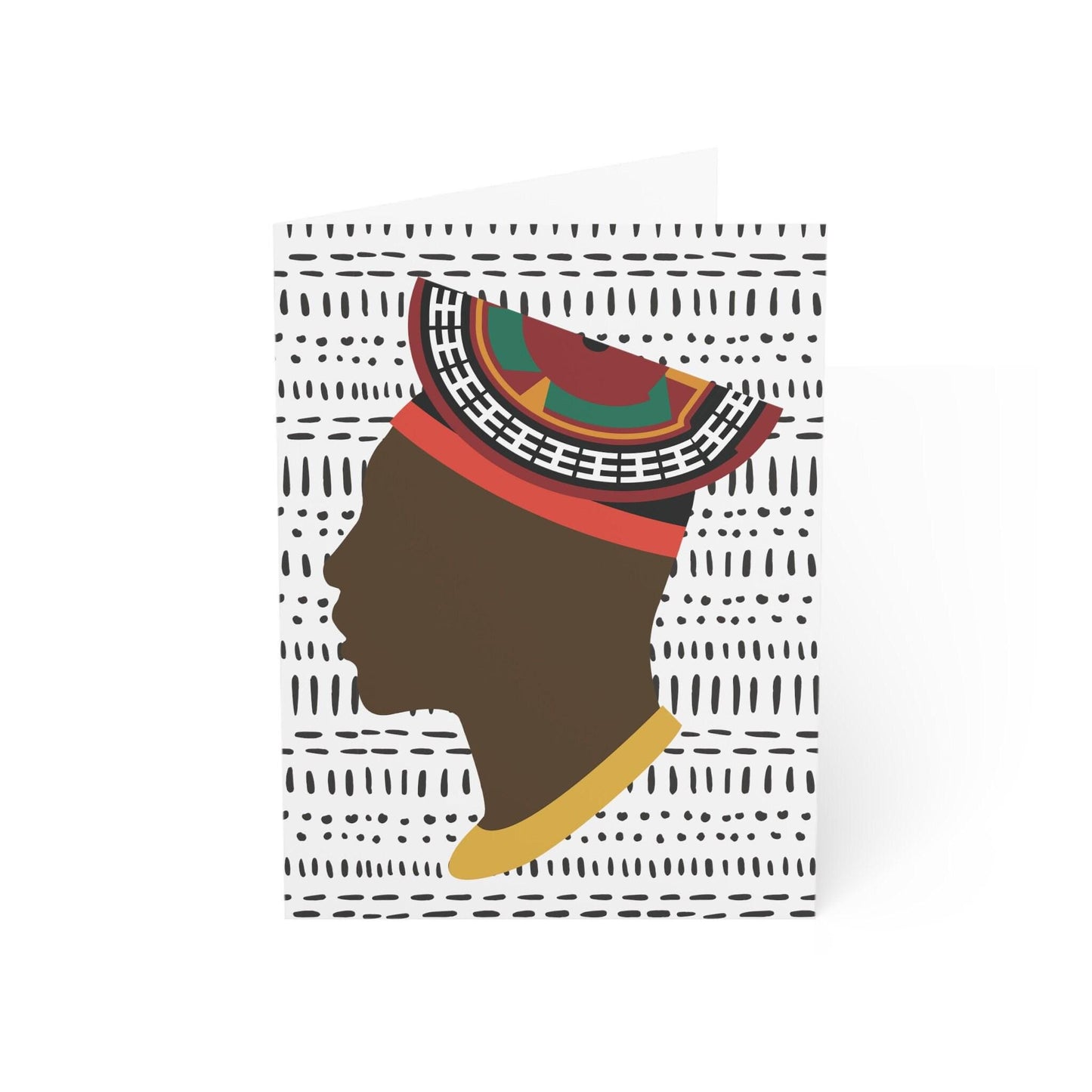 Man in Bamenda Hat White Mudcloth African Greeting Cards (1, 10pcs)