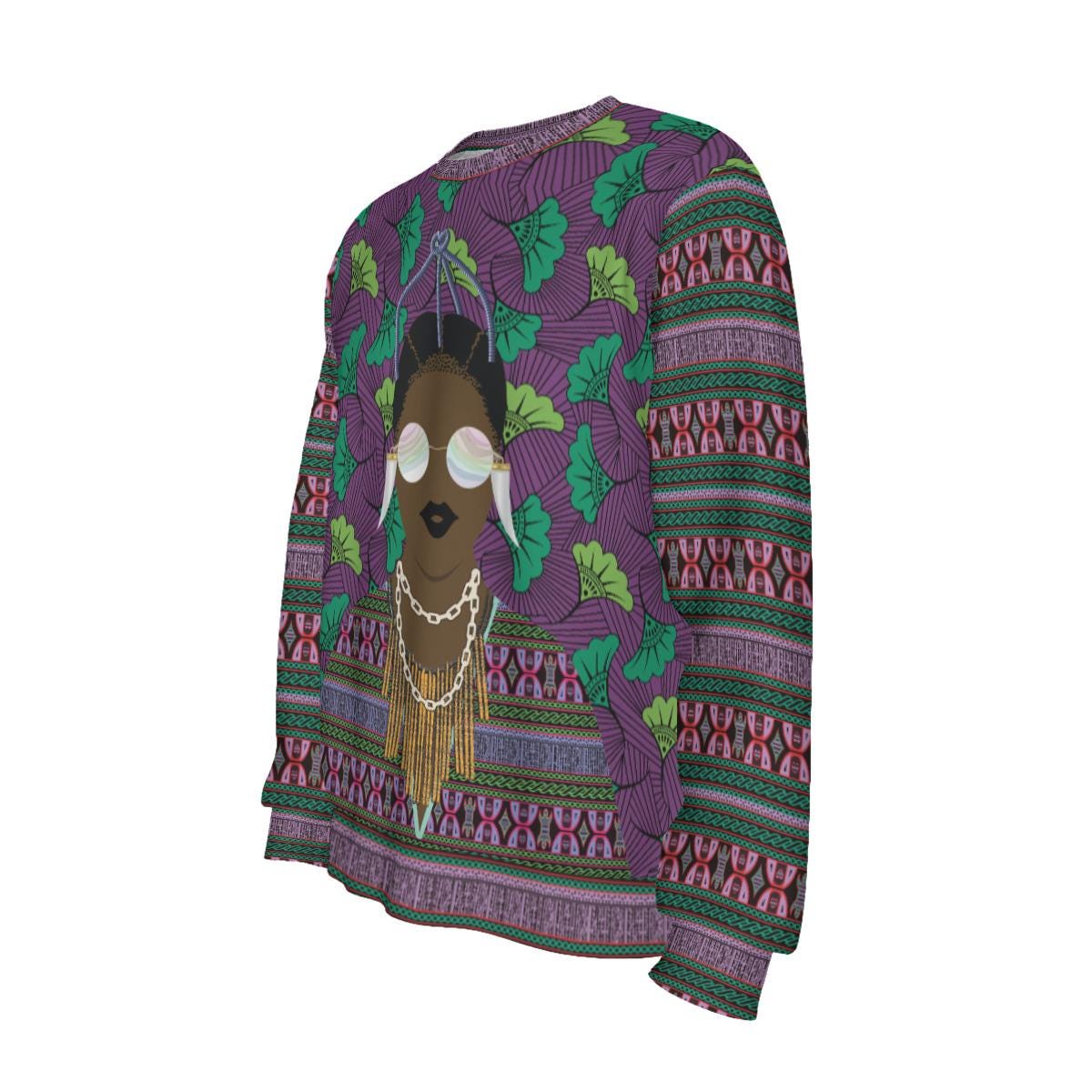 Purple Toghu and Floral Ankara Print African Unisex Sweatshirt for Men and Women, Soft Scuba Fabric Unisex Casual Pullover, Comfortable Fit