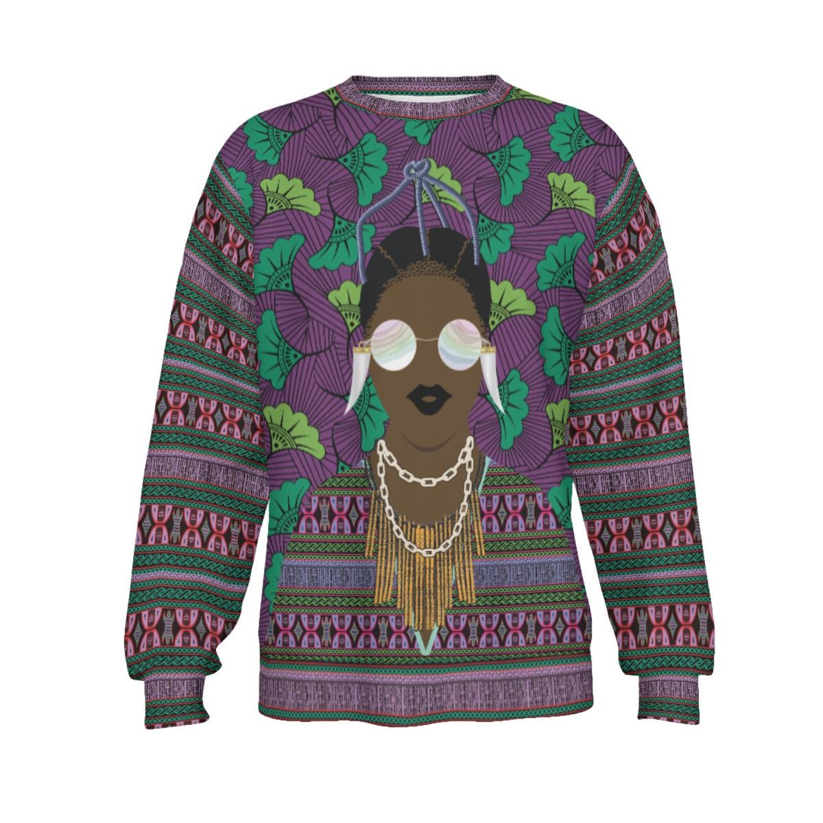 Purple Toghu and Floral Ankara Print African Unisex Sweatshirt for Men and Women, Soft Scuba Fabric Unisex Casual Pullover, Comfortable Fit