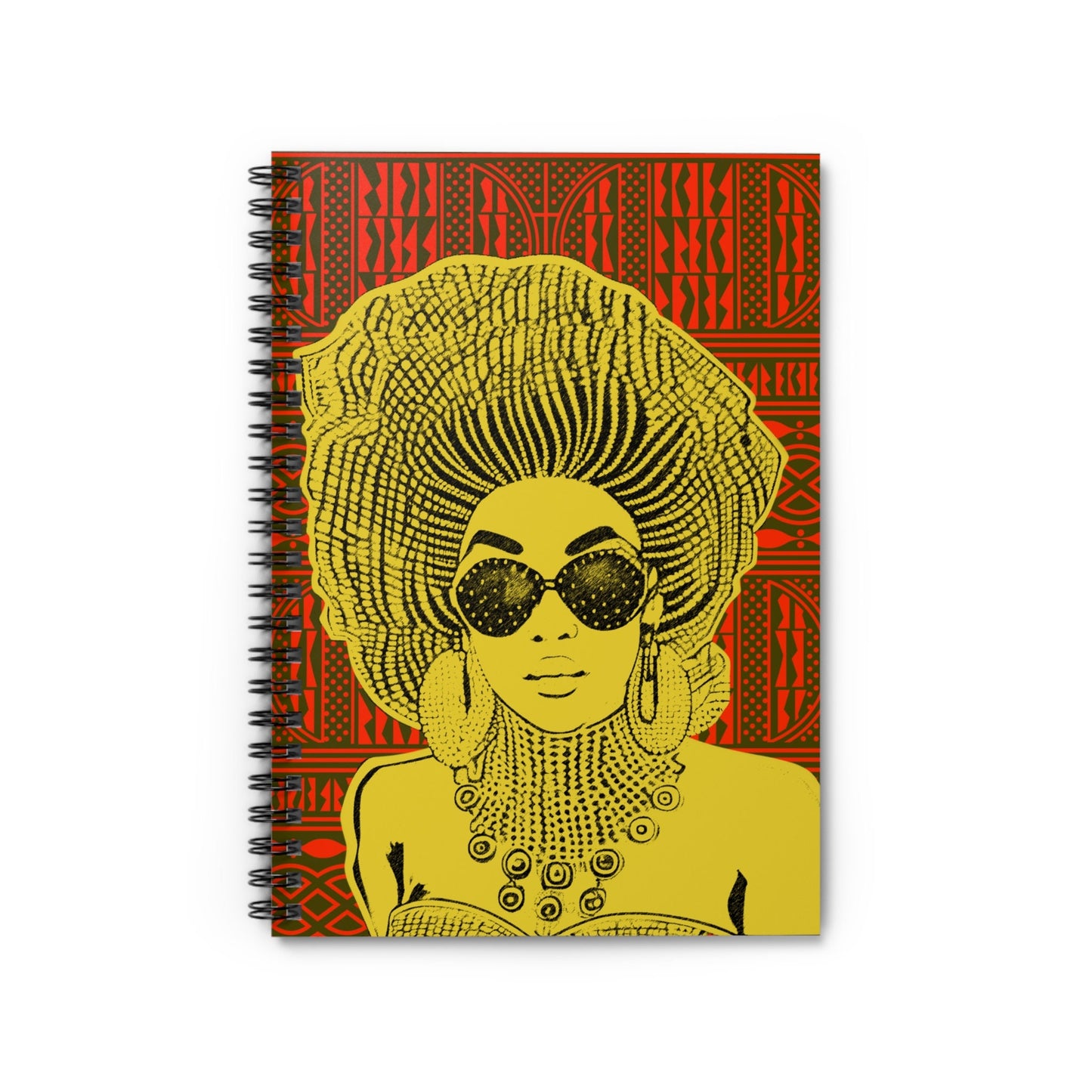 Madame Headtie Spiral Notebook: Black, White & Red Ndop Print