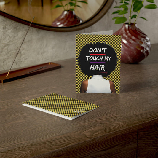 Don't Touch My Hair on Yellow Checkers - African Greeting Cards (1, 10pcs)