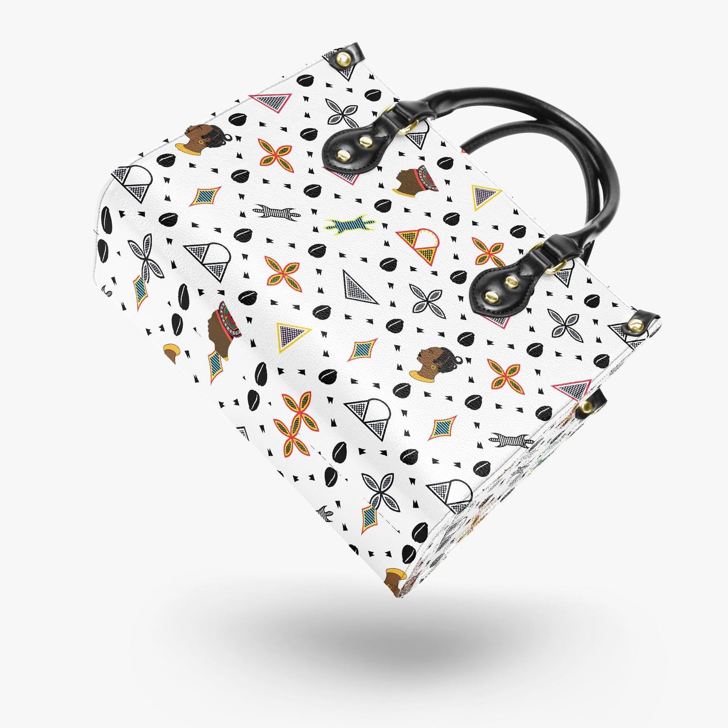 African Vegan Leather Tote Bag: Toghu Print, Cowrie Shells