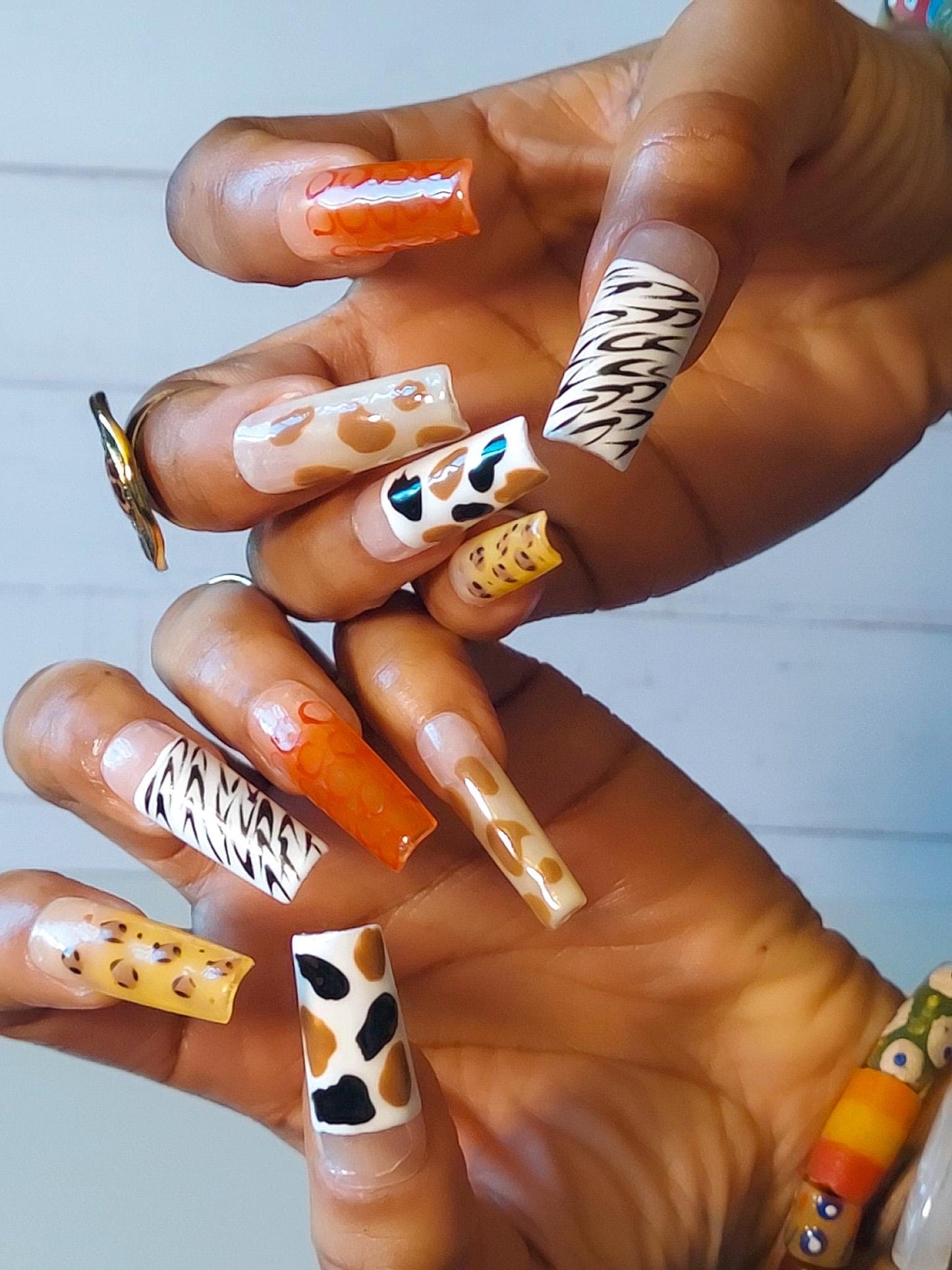 Animal Print Press On Nails: Long Square Acrylic Nail Art