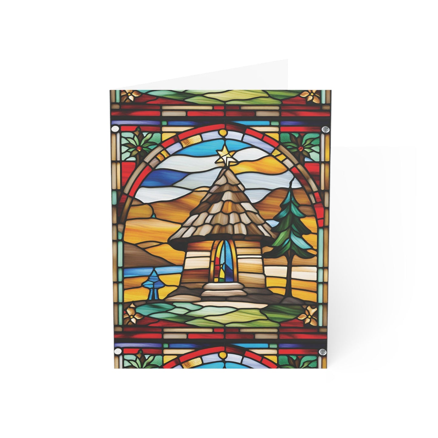 Stained Glass African Christmas African Hut Greeting Cards (1, 10pcs)