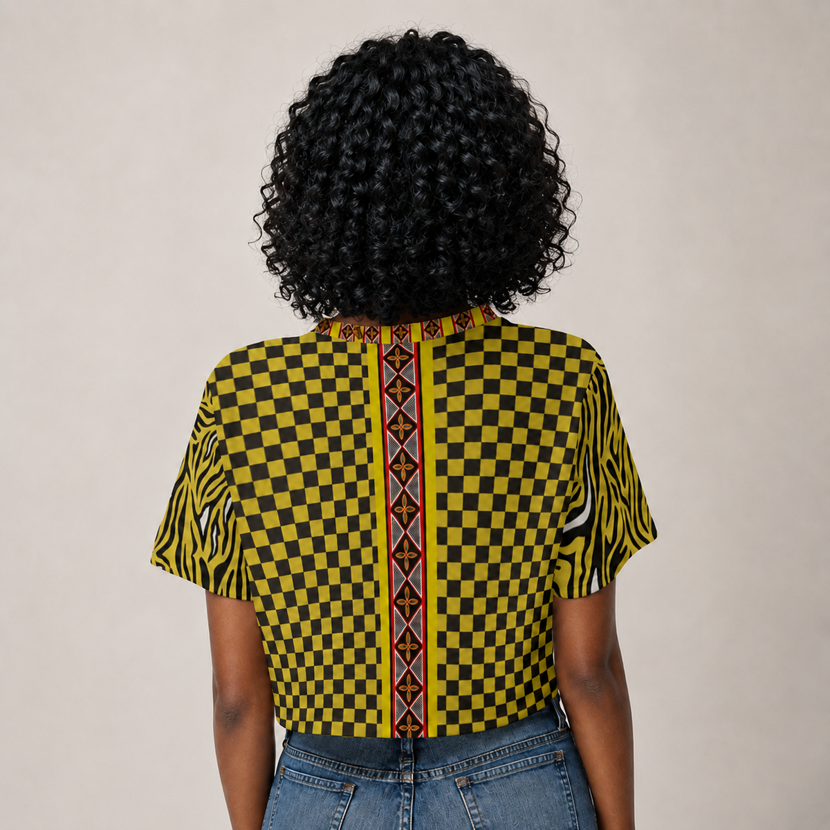 Checkered Print Crop Top: "Don't Touch My Hair" Graphic, Trendy Fashion, Ready to Ship