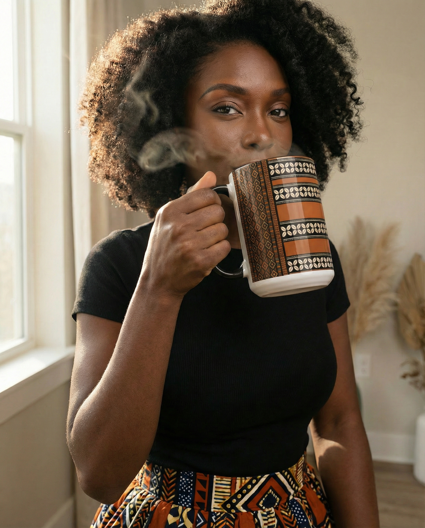 Mudcloth and Cowries Ceramic Coffee Mug (11, 15oz) in 4 Colors, 2 Sizes, Unique African Print Design