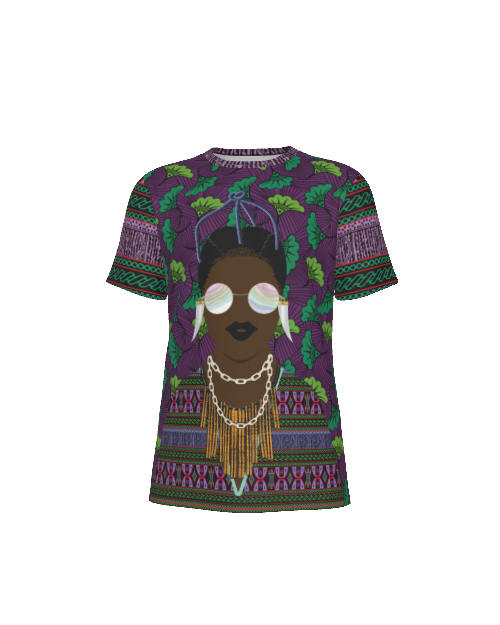 Purple Floral Ankara Print Athletic Mesh T-Shirt, Athletic Eyebird Fabric T-shirt