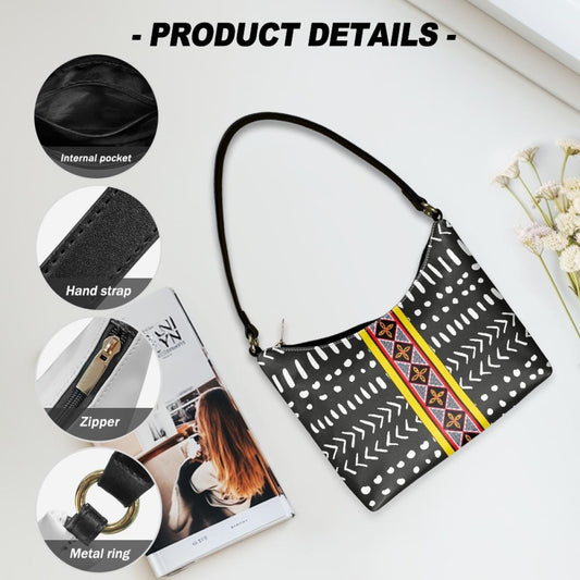 Mudcloth & Toghu Hobo Bag: Mini Clutch Underarm Bag, PU Leather, Ready to Ship