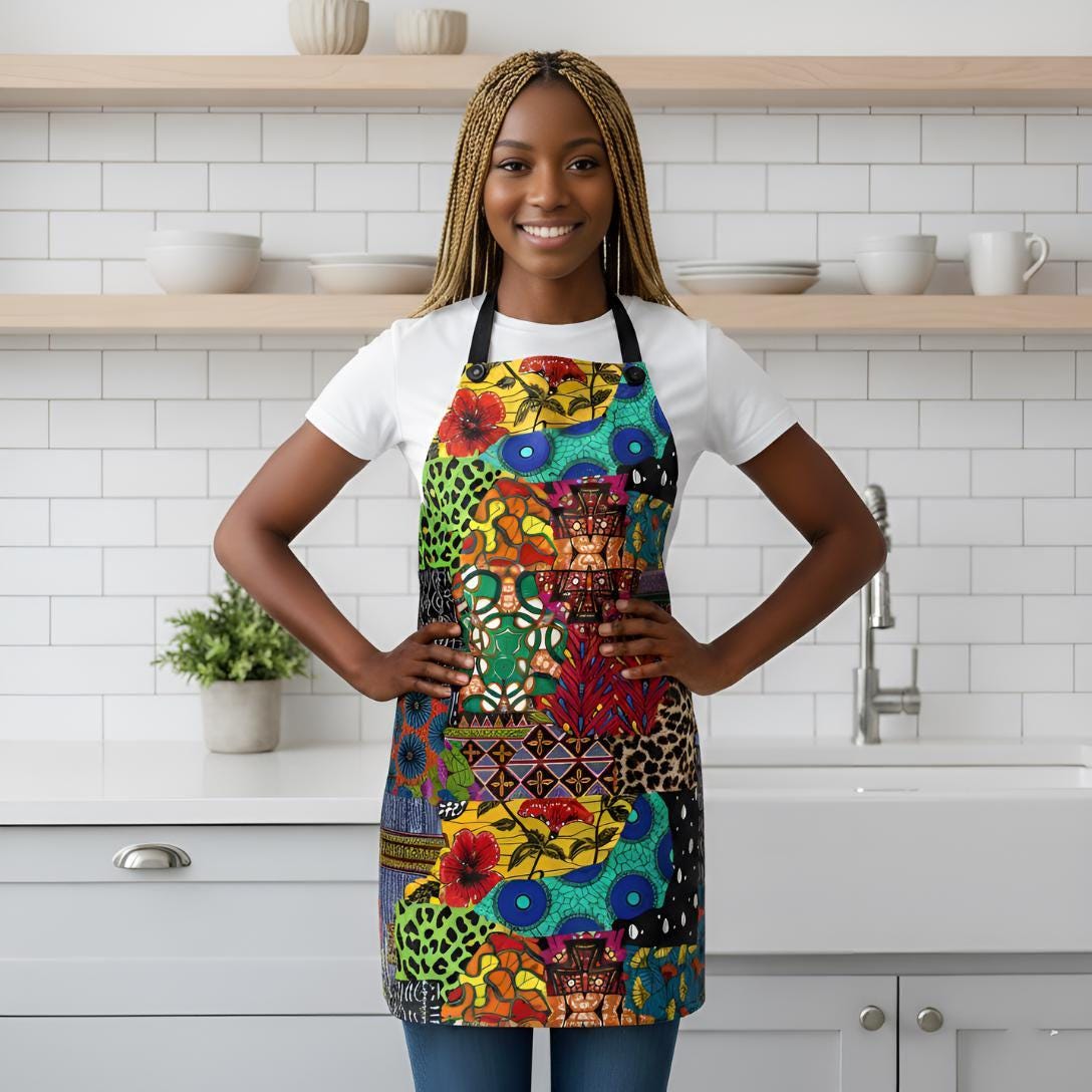 Ankara Quilt Print Apron – Colorful Retro Kitchen Apron