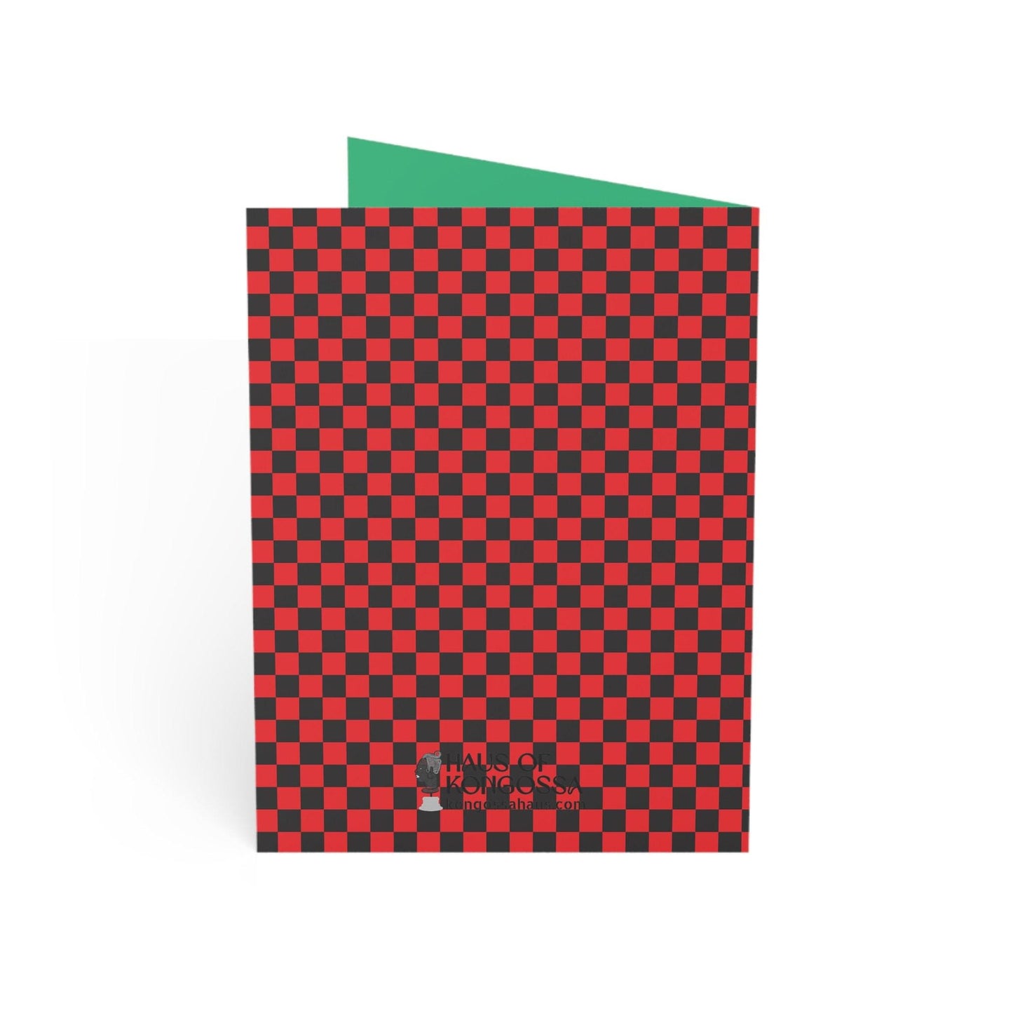 Horn Lady Biker Jacket - Red checkers  Green African Greeting Cards (1, 10pcs)