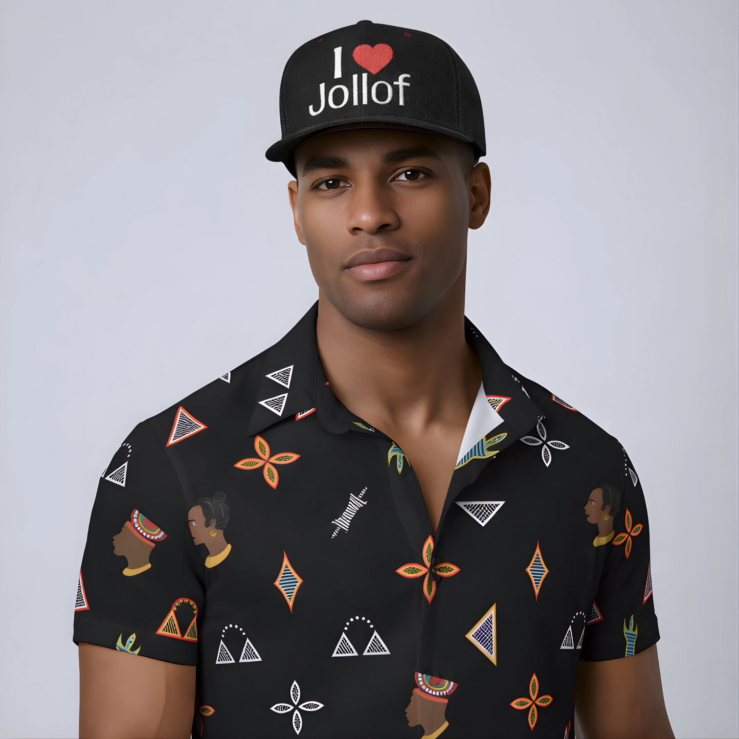 I luv Jollof Flat Bill Snapback Hat, Embroidered Adjustable One Size Cap