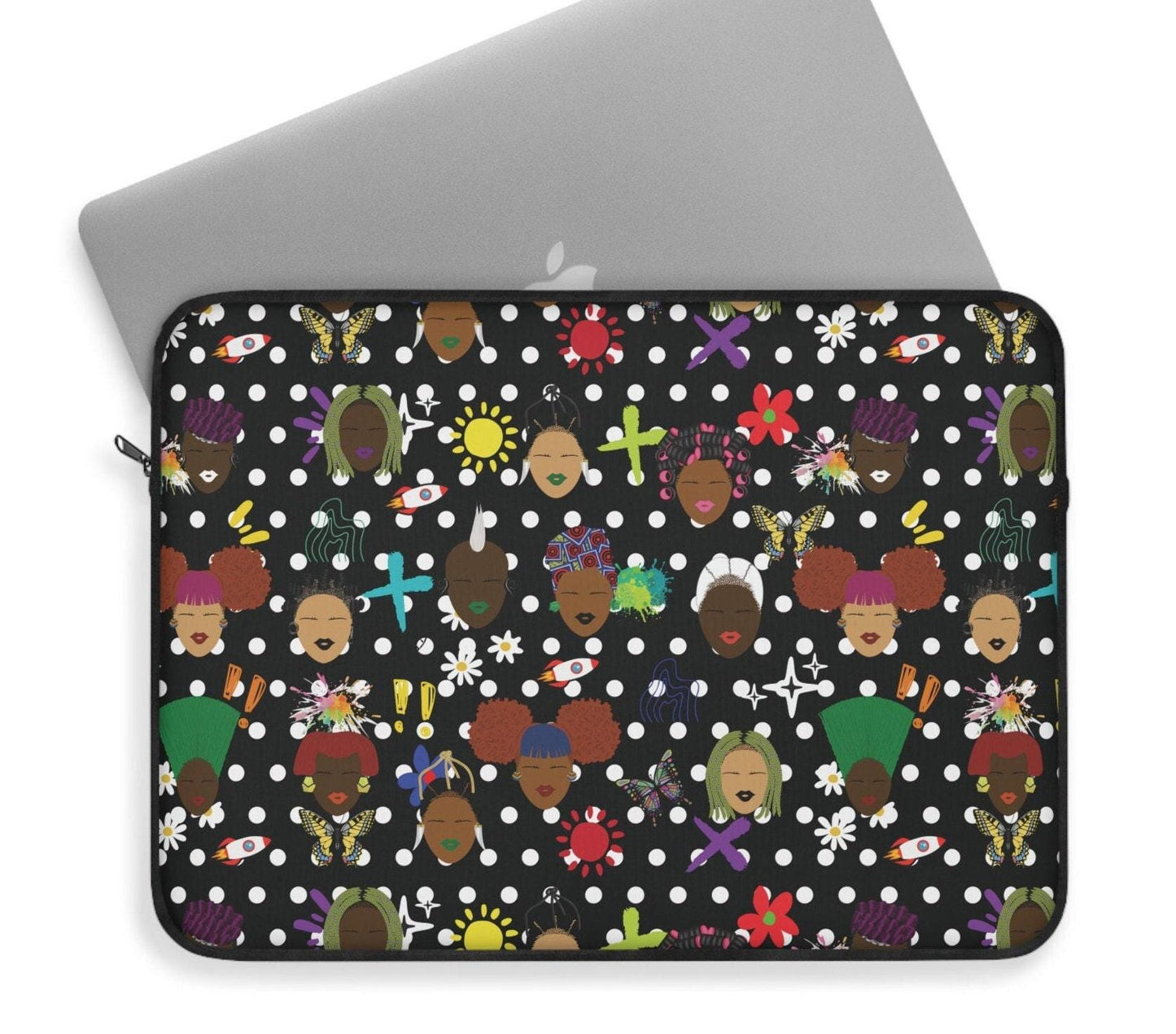 African Laptop Sleeve with Polka Dots  Stylish  Protective Case, Pro Macbook Air Sleeve
