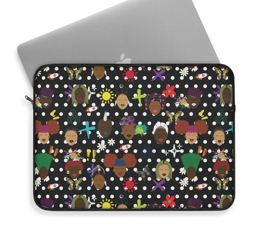 African Laptop Sleeve with Polka Dots  Stylish  Protective Case, Pro Macbook Air Sleeve