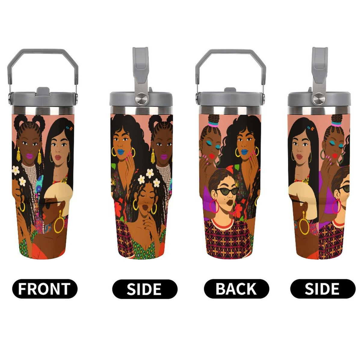Black Girl Magic Collage, African-Inspired Black Women Art Tumbler with Top Handle (30oz)