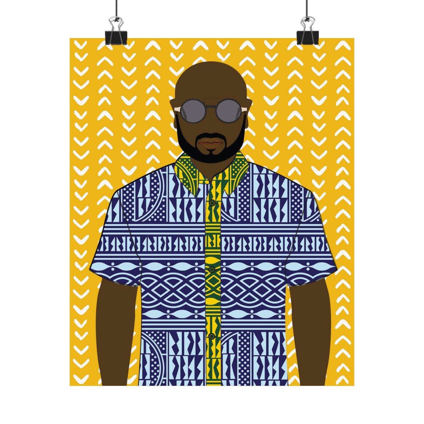 Le Monsieur in Blue Ndop on Yellow Premium Matte Vertical Posters