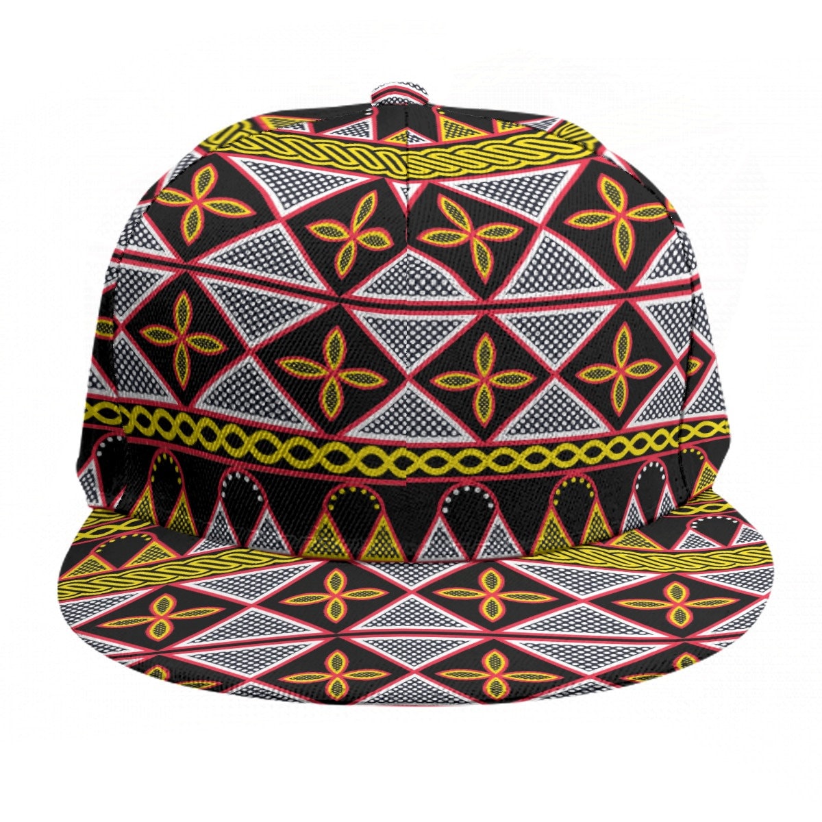 Yellow Toghu Baseball Cap: African Print Flat Brim Snapback, Ready to Ship