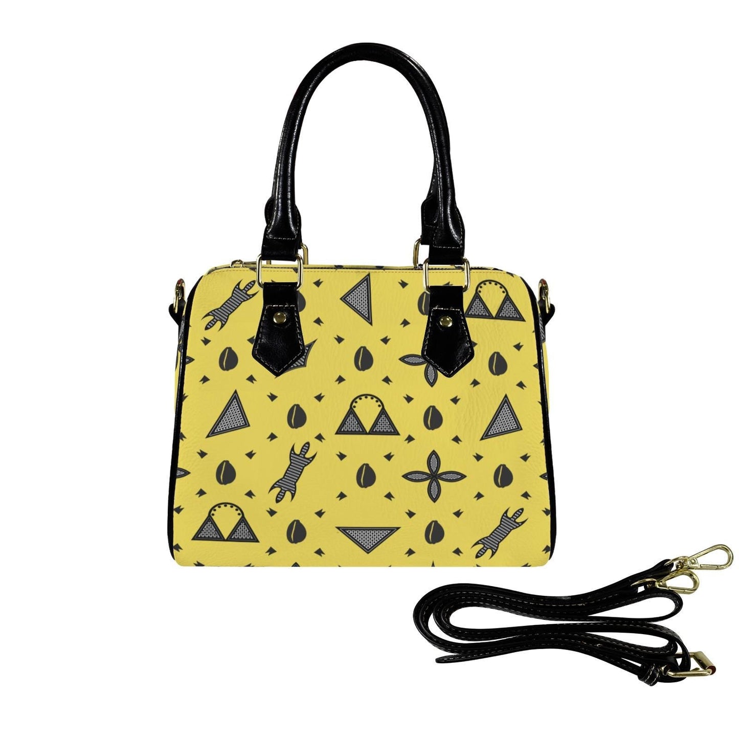 Yellow Vegan Leather Satchel Handbag, Black or Khaki
