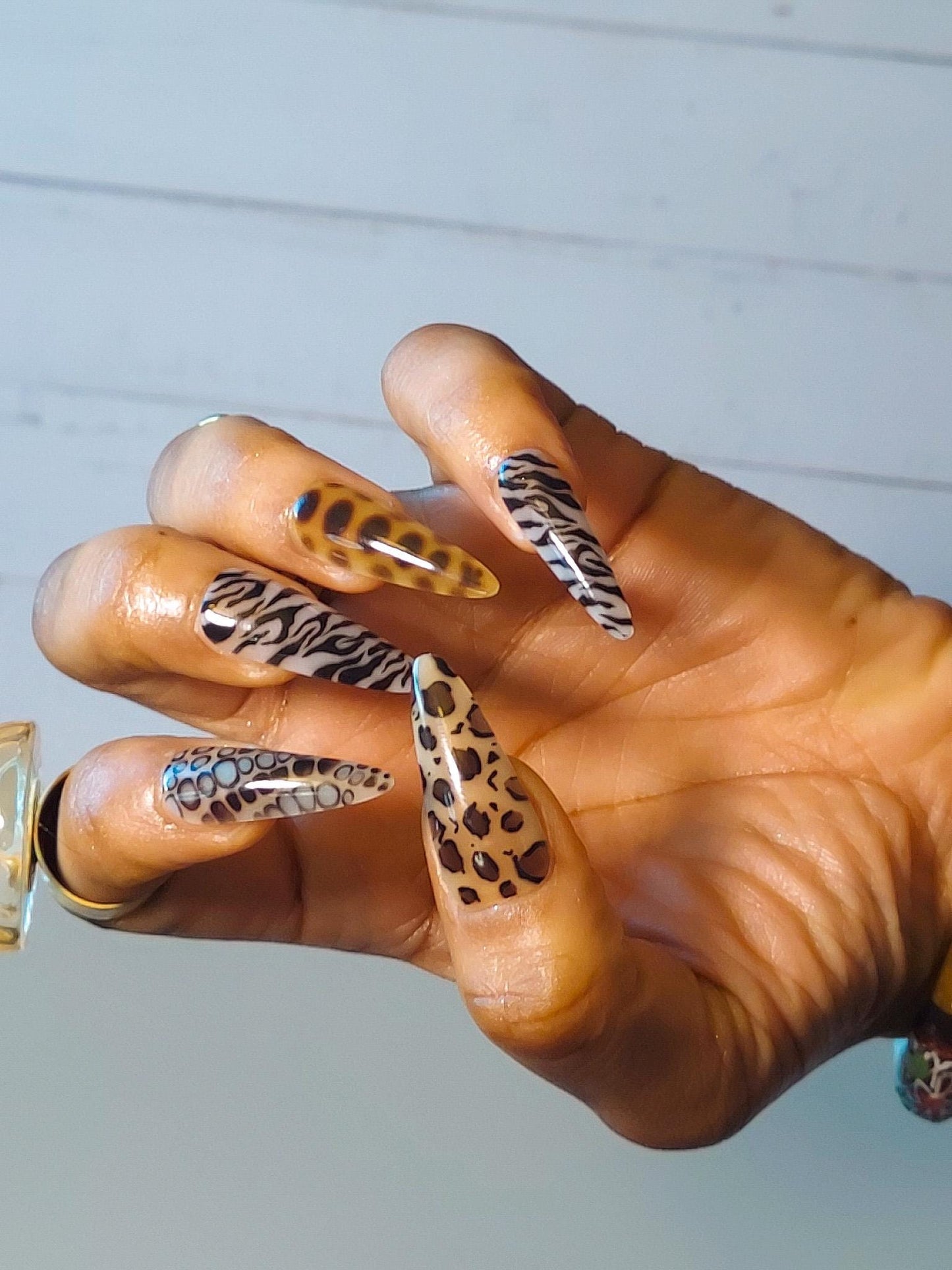 Leopard Zebra Long Stiletto Press On Nails,  Animal Print, 10pcs