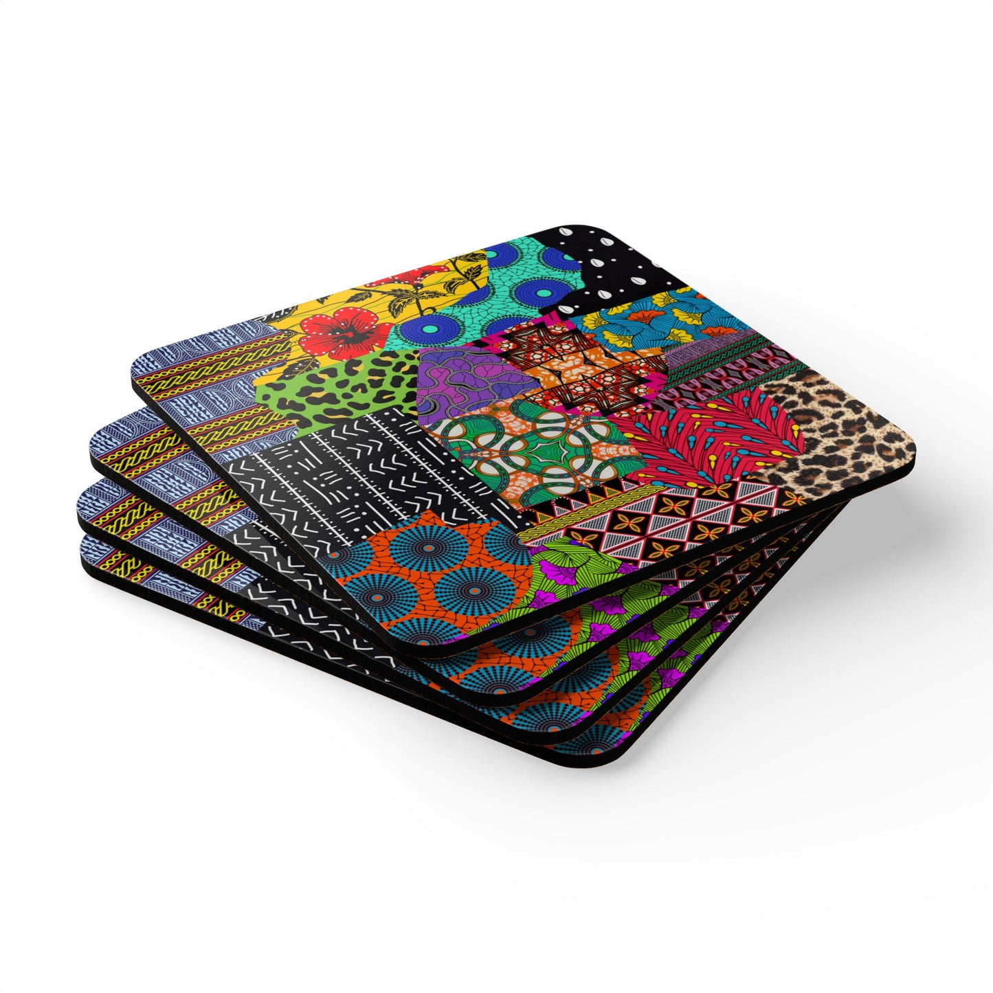 African Print Coasters, Corkwood Coaster Sets, Glossy MDF Set, 3 Designs Available,  Perfect Gift for Mother's Day