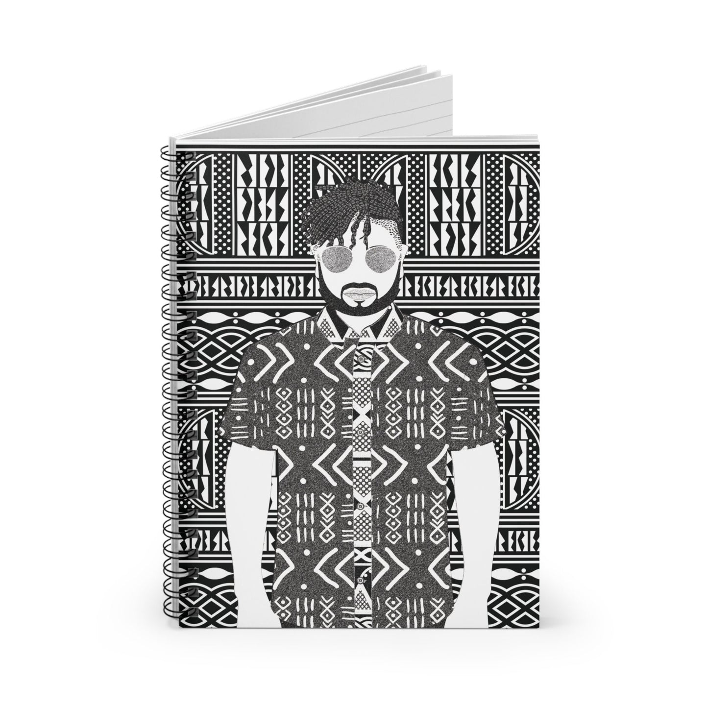 Pascale in Mudcloth (BW) on BW Ndop Spiral Notebook, Front Cover Print - Ruled Lines